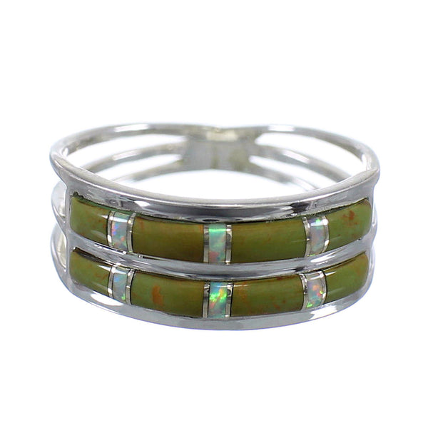 Turquoise Opal Inlay Sterling Silver Southwest Ring Size 5-3/4 QX79522